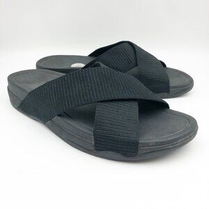 FITFLOP Black Cross Strap Flip Flop Slide Platform Sandals Womens 11